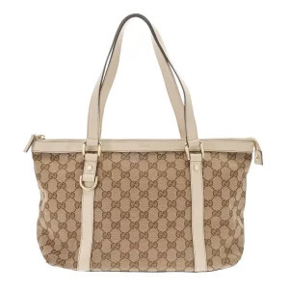 Gucci GG beige ebony Ivory White canvas leather tote bag handbag